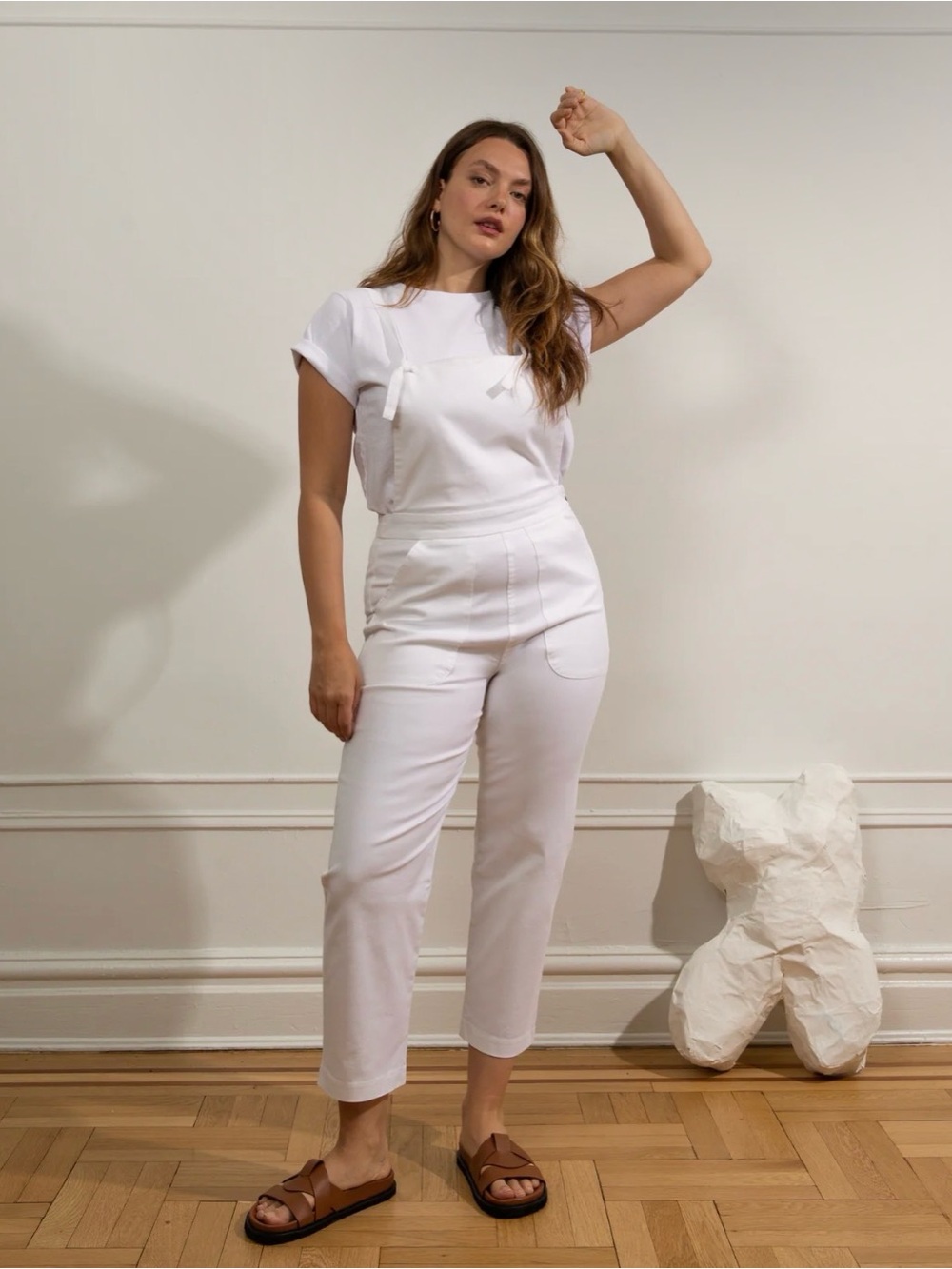 Loup White Cropped Overalls